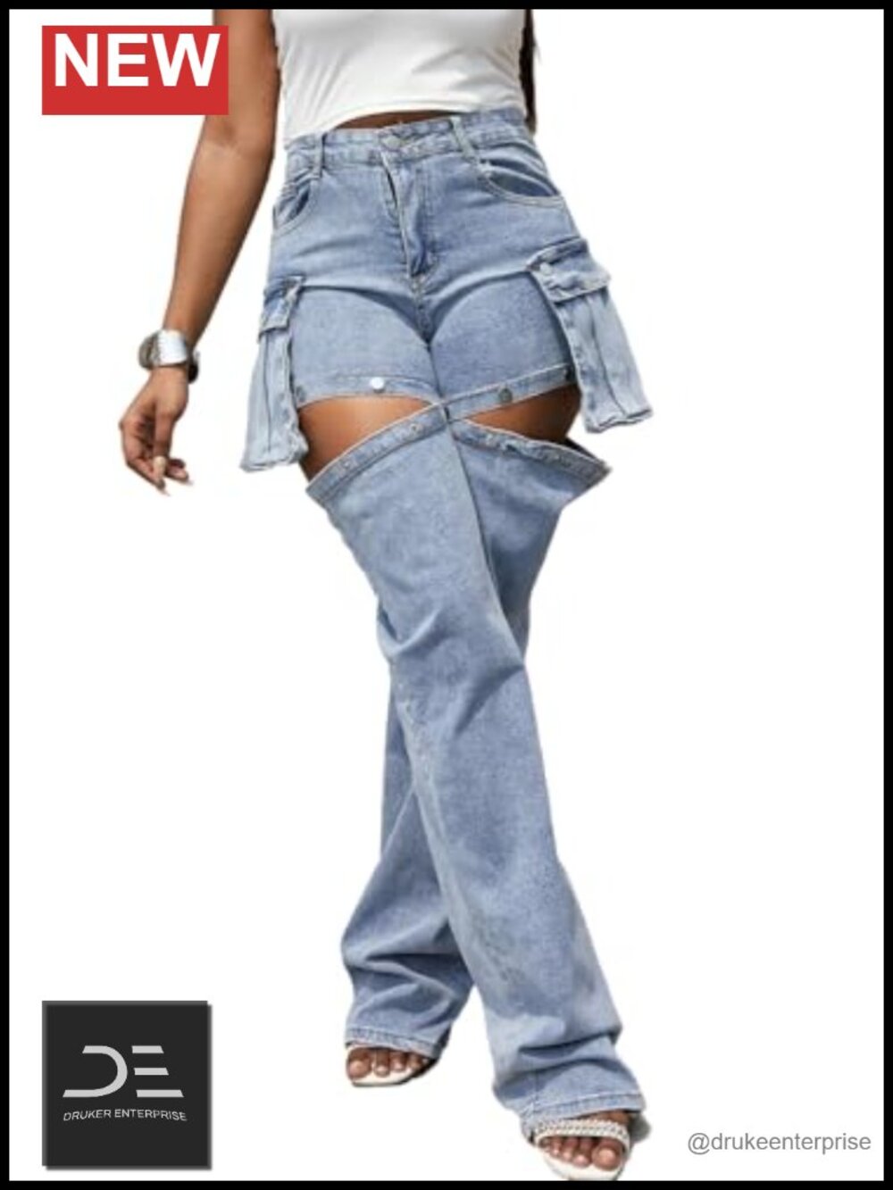 Y2K Baggy Cargo Jeans with Cutout High Waisted Convertible Denim